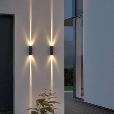 Zdjęcie produktu dla Kinkiety LED do zastosowań zewnętrznych – zestaw 2 sztuk – IP65 – oświetlenie zewnętrzne – aluminium – strumień światła skierowany w górę i w dół – 6 W – 3000 K – do ścian wewnętrznych, korytarzy, tarasów i klatek schodowych