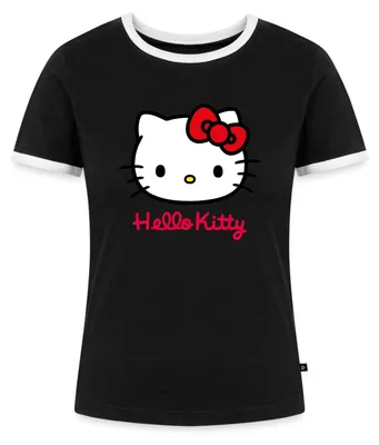 Produktbild von Spreadshirt Hello Kitty Klassisch Mit Schriftzug Frauen Kontrast T-Shirt, M, Schwarz/Weiß