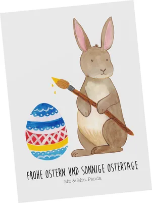 Produktbild von Mr. & Mrs. Panda Postkarte Hase Eier Malen - Weiß - Geschenk, spruchkarte, Grußkarte, Postkarten, Ostern, Osterhase, Osterblume, Ansichtskarten, Frohe, kunstkarte