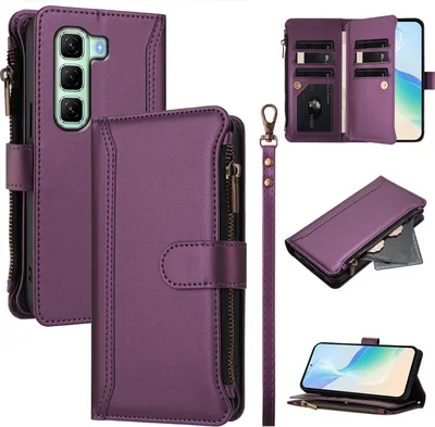 Obrázek produktu pro Pouzdro pro Infinix Hot 50 5G, zipem, peněženkovéPolyuretankožené flip pouzdro s kapsami na karty, stojánkem a poutkem na ruku Fialová