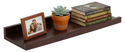 Produktbild von Relaxdays Wandregal, HxBxT: 5 x 40 x 15 cm, Walnussholz, Schweberegal Bilderrahmen, Deko, Bilderleiste Wand, dunkelbraun