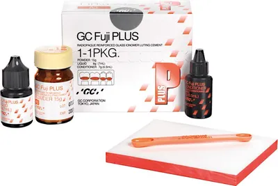 Produktbild von GC Fuji PLUS Kunststoffverstärkter Glasionomer Befestigungszement, gelb, 15g
