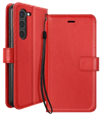 Produktbild von Mayaxess, Geldbörsen-Hülle für Samsung Galaxy S23 mit Handschlaufe & Standfunktion, Rot