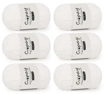 Immagine prodotto di Lana chenille per uncinetto e maglia, 6 gomitoli da 100g, soffice e morbida, colore bianco