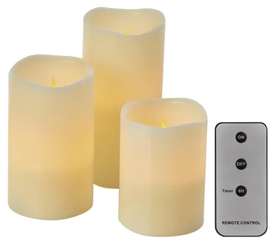 Produktbild von EMOS Rustikale LED Wachskerzen im Vintage-Stil, 3 Stück, 6h Timer, Vintage-Lichtfarbe, batteriebetrieben mit Fernbedienung, für Innen, DCCV07