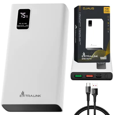 Image de Extralink 10000 mAh Powerbank 22,5 W Fast Charge, USB-C, Charge Rapide Blanc
