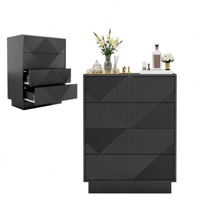 Zdjęcie produktu dla Komoda z 4 szufladami, wzór diamentów, wymiary: 60 x 33,5 x 77,5 cm, kolor: czarny