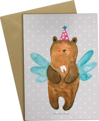 Produktbild von Mr. & Mrs. Panda babykarte Bär Zahnfee - Grau Pastell - Geschenk, osterkarte, dankeskarten, Milchzahn, Teddy, hochzeitskarten, weihnachtskarten, einladungskarten, Fee