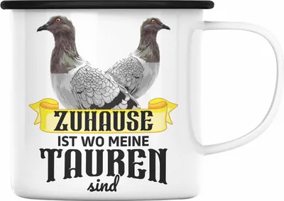 Produktbild von Trendation - Taubenzüchter Geschenk Zaubenzucht Zubehör Tauben Emaille Tasse Lustiger Spruch Taubenflüsterer Taubenliebhaber Becher Zuhause Ist Wo Meine Tauben Sind (Schwarz)
