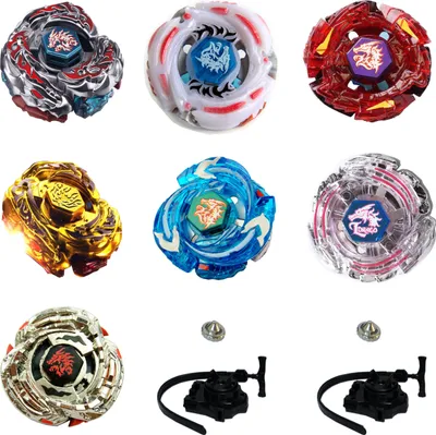 Produktbild von 4D Metal Rapidity Kreisel LDRAGO Collection Pack 7 Stück + 2 Launcher + 2 Metallspitzen: BB88 Meteo, BB108 Destroy, BB43 SPegasis, BB121B Guardian, BB98 Assaul.T, BB98R Rush, 3013H Gold