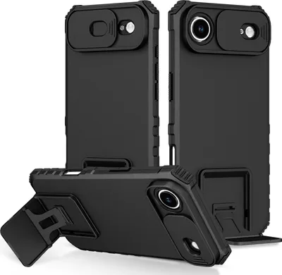 Obrázek produktu pro Pouzdro pro iPhone Air dvouvrstvé robustní, vojenská ochrana pouzdro s stojánku a posuvnou ochranou kamery černé