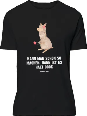 Produktbild von Mr. & Mrs. Panda Größe L T-Shirt Alpaka Blume - Schwarz - Geschenk, Shirt, mit Spruch, Lama, Witz, Lamas, Tshirt