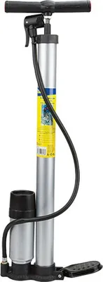 Produktbild von On Bike Fahrrad-Radpumpe aus Metall mit integriertem Druckmesser und rutschfestem Fuß – Kompatibel mit Presta- und Schrader-Ventilen – Hohe Präzision und Stabilität