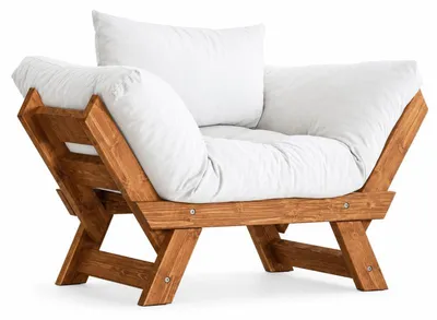 Image de Fauteuil de jardin en bois de pin et lin teck et blanc - L 108 à 140 × P 75 cm - Imperméable
