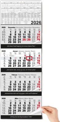 Produktbild von 4 Monatskalender 2026 Wandkalender mit Schieber und verstärkter Aufhängung – Übersichtlicher Kalender 2026 Wandkalender für Büro und Zuhause, 96 x 33 cm
