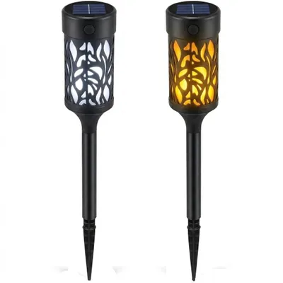 Produktbild von 2 Stück Runde LED Solarleuchte, wetterfest, 6–12 h Leuchtdauer, 5,8x5,8x50,8 cm, Solarlampen, energiesparend & robust, Garten & Balkon,Gartenleuchten