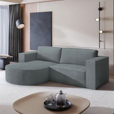 Produktbild von Masseno Ecksofa SORELA P L-S mit Schlaffunktion L-Form, Sofa mit Bettkasten, Wohnzimmersofa, Couch, Soffa, Bettsofa, Couchgarnitur- Grau, POSO 60