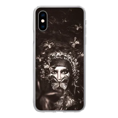 Produktbild von MuchoWow® Handyhülle Schutzhülle Hülle für iPhone X Frau - Schmetterling - Schwarz - Weiß Silikon Softcase Handy Hülle - Handyhülle