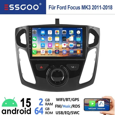 Obrázek produktu pro Autorádio 9 palců s Androidem 15 a GPS pro Ford Focus MK3 (2011-2018), dotykový displej, podpora Carplay a Android Auto, Wi-Fi, Bluetooth, ovládání z volantu, 2 GB RAM, 64 GB paměti, 2 DIN