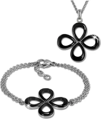 Produktbild von Amello Edelstahl Vollkeramik silberfarben schwarz glänzend Damen Sets ESSX28S