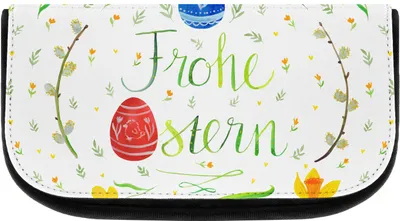 Produktbild von Mr. & Mrs. Panda Kosmetiktasche Ostern Frohe Ostern - Weiß - Geschenk, Organizer, Ostergrüße, kulturtäschchen, Kulturbeutel, Osterdeko, Waschtasche, Osterei, Osterblume