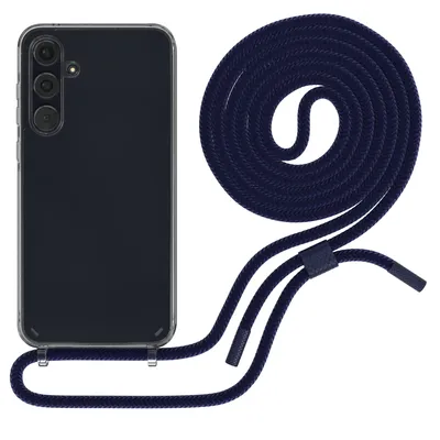Produktbild von EAZY CASE Handykette für Samsung Galaxy A55, Clear Case aus Silikon, mit Umhängeband, abnehmbare Endstücke, Handyband in Blau