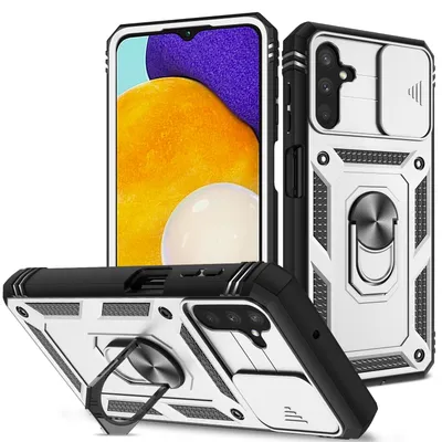 Obrázek produktu pro Pouzdro pro Samsung Galaxy A13 5G posuvná ochrana kamery, robustní nárazuvzdorné, s držákem prstenu, stojánkem a držákem na karty Bílý