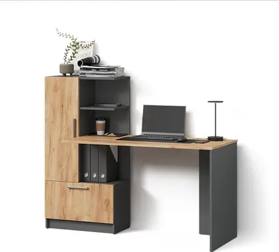 Produktbild von Schreibtisch Livinity Lorena Anthrazit/Goldkraft Eiche 150 x 120.1 cm mit 2 Türen, Model 57370