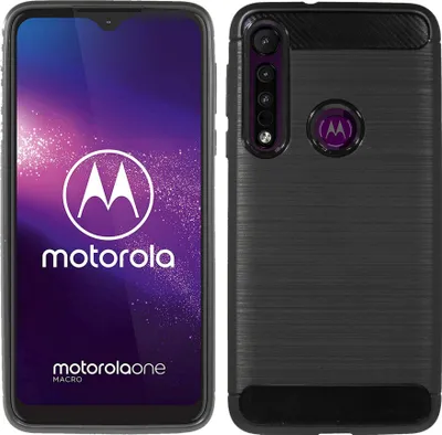 Image de cofi1453® Housse en silicone carbone compatible avec MOTOROLA ONE MACRO TPU Case Soft Handyhülle Cover Housse de protection noire