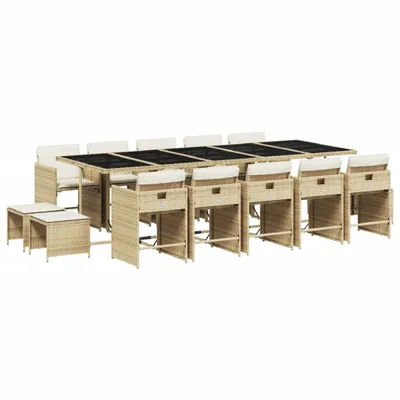 Produktbild von vidaXL 15-tlg. Garten-Essgruppe mit Kissen Beige Poly Rattan