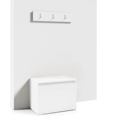 Produktbild von Schuhschrank 50 cm "Modulo" mit Wandhaken, Sitzbank, Flurmöbel, Weiß, moderne Schuhaufbewahrung, 1 Kleiderhaken