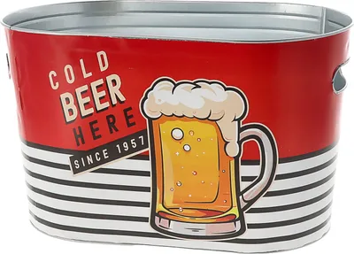 Produktbild von Bierkühler Eimer 'Cold Beer here' 34x20cm Stahlblech Bierkübel Bierflaschen Getränkeflaschen Kühleimer Retro-Design