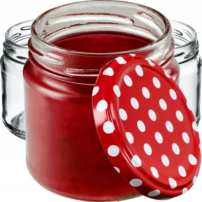 Obrázok produktu pre KADAX zaváracie poháre s viečkom "Lerma", zaváracie poháre, 200 ml, červený hrášok, 20 ks