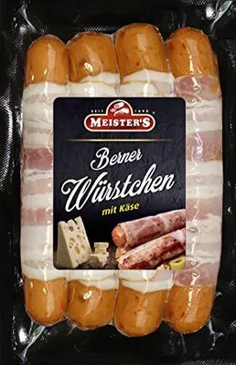Produktbild von Berner Würstchen mit Käse & Bacon | Käsewurst geräuchert | Bratwurst fein | BBQ Griller zum Braten & Grillen 300g