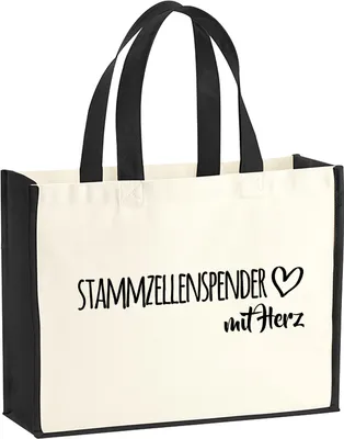 Produktbild von Huuraa Jutetasche Stammzellenspender mit Herz 21 Liter Black Jute und Baumwolle Einkaufstasche Geschenkidee