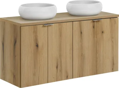 Produktbild von Badezimmerschrank 120 Cm Mit Doppelwaschtisch Und Eichenplatte