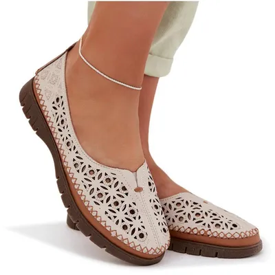 Produktbild von Damen Ajour-Ballerinas Aus Echtem Leder Sergio Leone SP-006 Grau 40