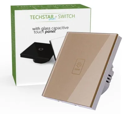 Obrázok produktu pre Dotykový spínač Techstar® TG02, bezpečnostné sklo, moderný dizajn, LED osvetlenie, 1 fáza, zlatá