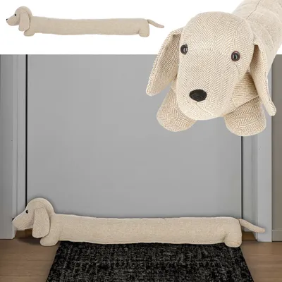 Produktbild von Zugluftstopper Hund beige 85x20x10cm Polyester Luftzugstopper Türstopper Zugluftrolle Windstopper