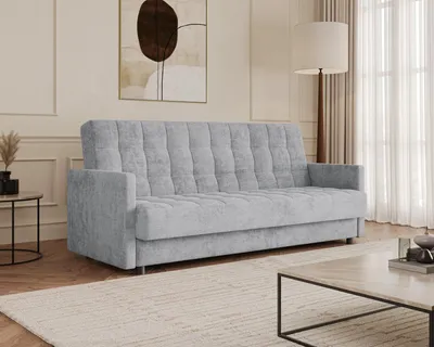 Produktbild von MOEBLO Schlafsofa Tina – 3-Sitzer Cordsofa mit Schlaffunktion und Bettkasten, Schlafcouch Polstersofa mit Bonellfederung 211x90x97 cm - Hellgrau (Lincoln 86D)