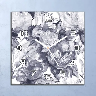Produktbild von Deko Glasuhr Wanduhr 30x30 Graue Blumen Quarz Küchenuhr Bürouhr
