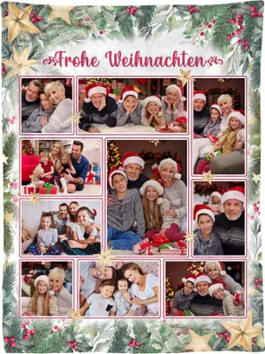 Produktbild von Ferocity Personalisierte Foto Decke mit Eigenem Foto; Super Weiche Extra Gemütliche Kuscheldecke zu Frohe Weihnachten 150x200 CM;  Sofadecke Collage mit Wünschen oder Gedichten [081]