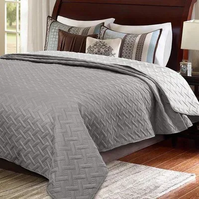 Produktbild von Bettdecke 240x260 cm dunkelgrau, umkehrbare Bettdecke mit geometrischem Patchworkmuster