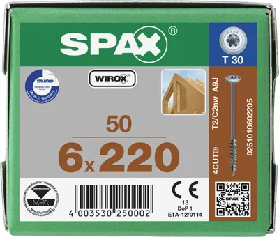 Productafbeelding van SPAX® 0251010602205 SPAX® Holzbauschrauben T30 Tellerkopf WIROX 0251010602205 6 mm x 220 mm, 50 St.