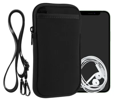 Produktbild von kwmobile Handy Tasche zum Umhängen für XXL - 7" - Hülle mit Band - Neopren Cover mit Reißverschluss - 17,7 x 8,5 cm - Necklace Case in Schwarz
