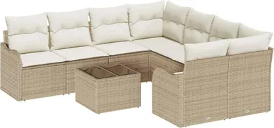 Image de Ensemble de canapés de jardin vidaXL, 9 pièces, 8 places, couleur beige, en résine tressée