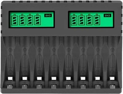 Imagen del producto de Cargador de baterías - Cargador inteligente - Carga de baterías - Cargador de 8 compartimentos - Pantalla LCD -