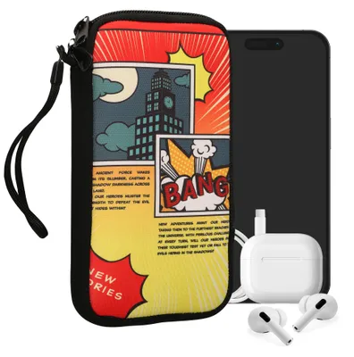 Produktbild von kwmobile Handytasche für Smartphones XXL - 7" - Neopren Handy Tasche Hülle Cover Case Schutzhülle - Comic Story Rot Blau Gelb - 17,7 x 8,5 cm