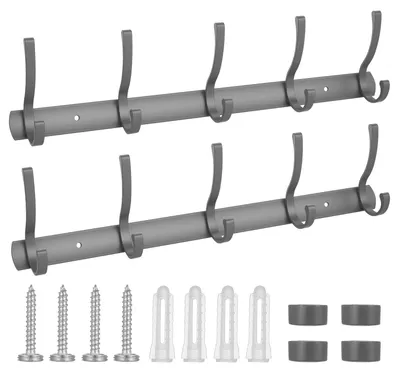 Productafbeelding van Set van 2 Wandhaken voor Kleding, Zwart, 5 Haken per stuk