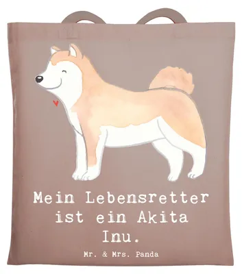 Produktbild von Mr. & Mrs. Panda Tote Bag Akita Inu Lebensretter - Braun Pastell - Geschenk, Stoffbeutel, Jutebeutel, Tasche, Laptoptasche, Beutel